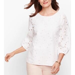 NWT Talbots Women's Plus 20WP White‎ Floral Eyelet Puff Sleeve 100% Cotton Top